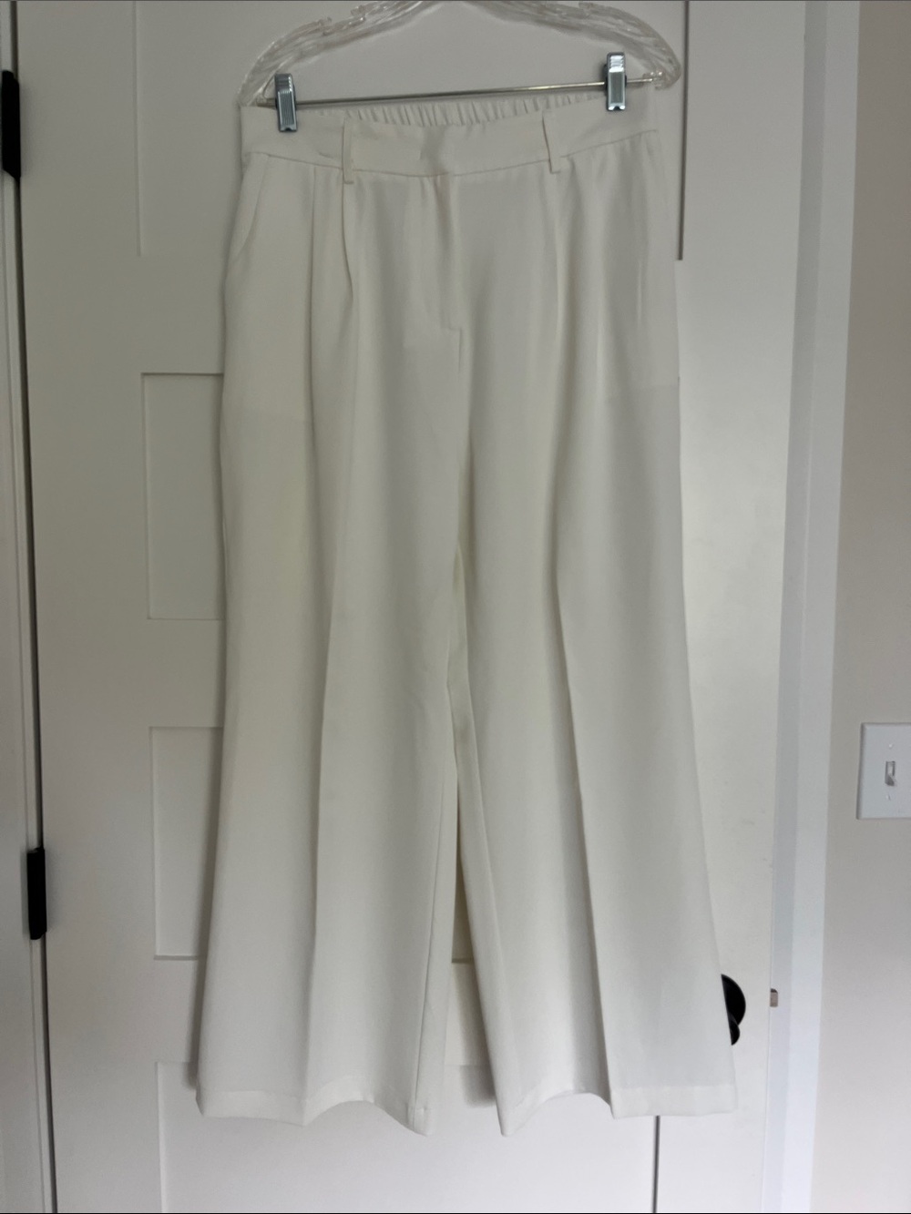 Women's Wide-Leg Cream Trousers — Classic High-Waist Style